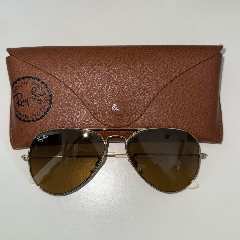Ray-Ban Gold and Brown Aviator Sunglasses